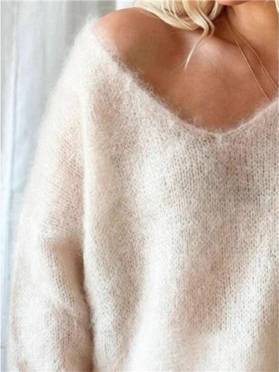 V-Neck Dropped Shoulder Sweater - Picture 5 of 16